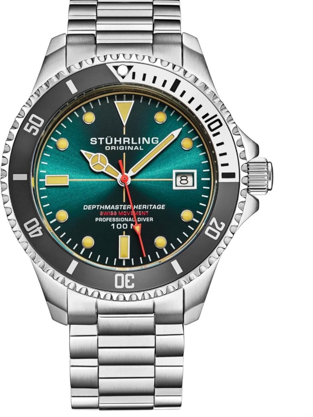 42mm Stainless Steel Diver Watch - Swiss Quartz, 100M Water Resistant, Heritage